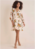 Printed Wrap Mini Dress Orange Bella