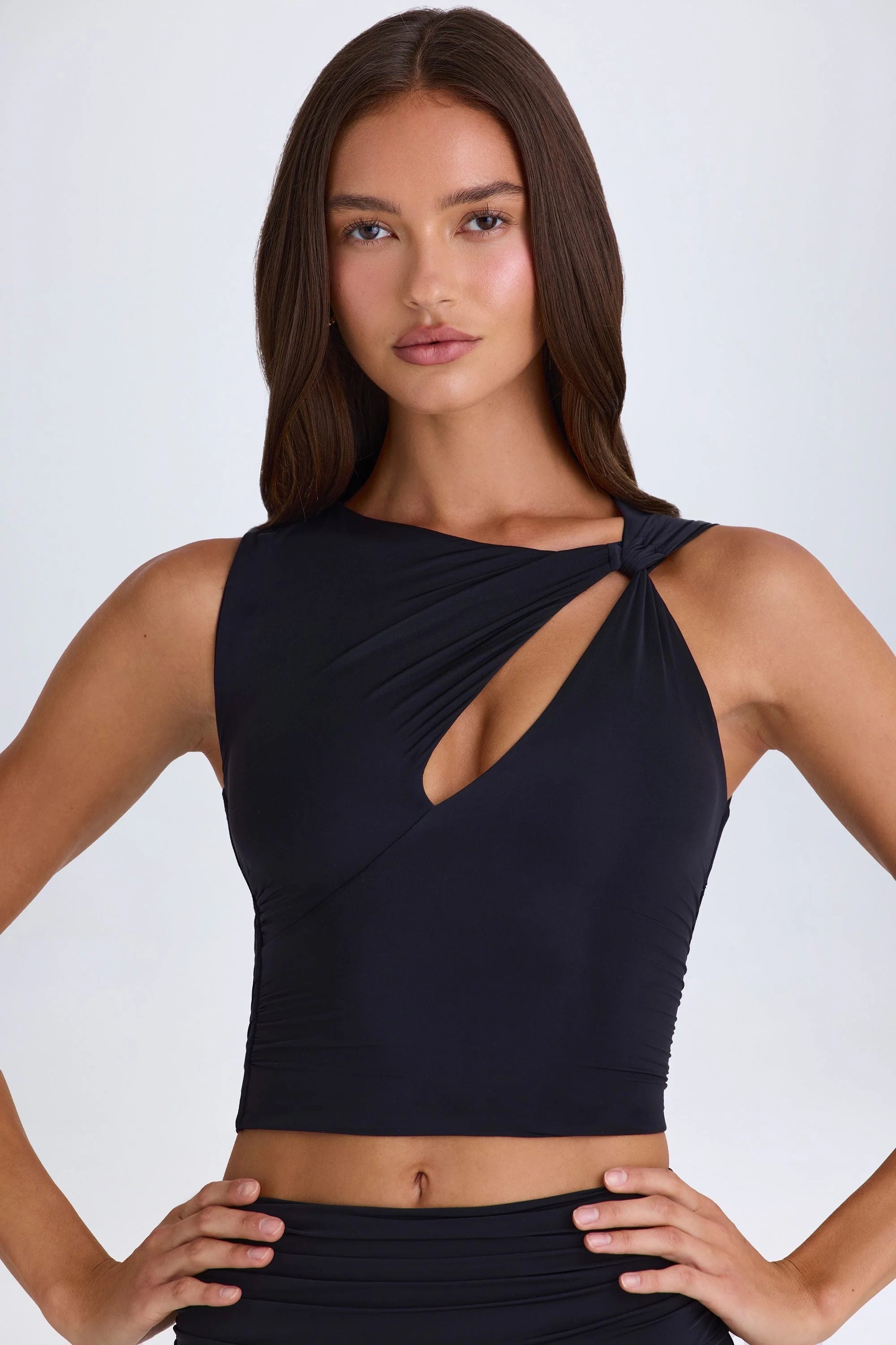 Twisted Cut Out Tank Top in Black