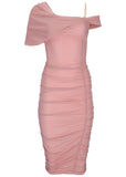 One Shoulder Mesh Midi Cameo Pink
