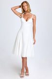 Bow Detail A Line Midi Dress in White