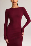 Modal Ruched Backless Maxi Dress in Wine