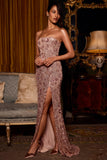 Embellished Bandeau Neck Strapless Gown in Rose Gold