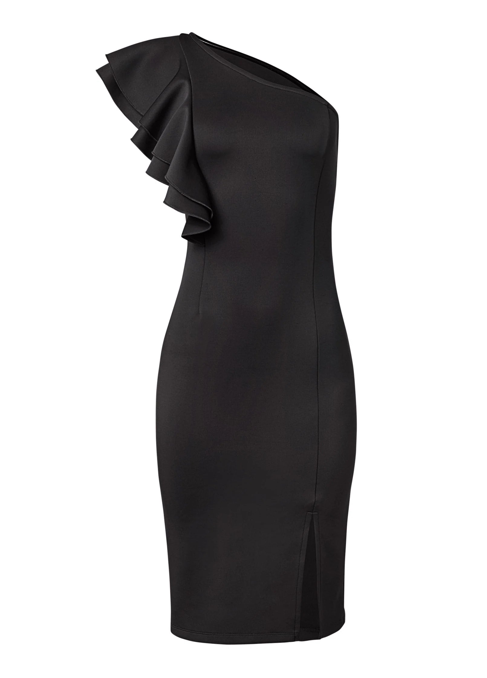 One Shoulder Ruffle Dress Black