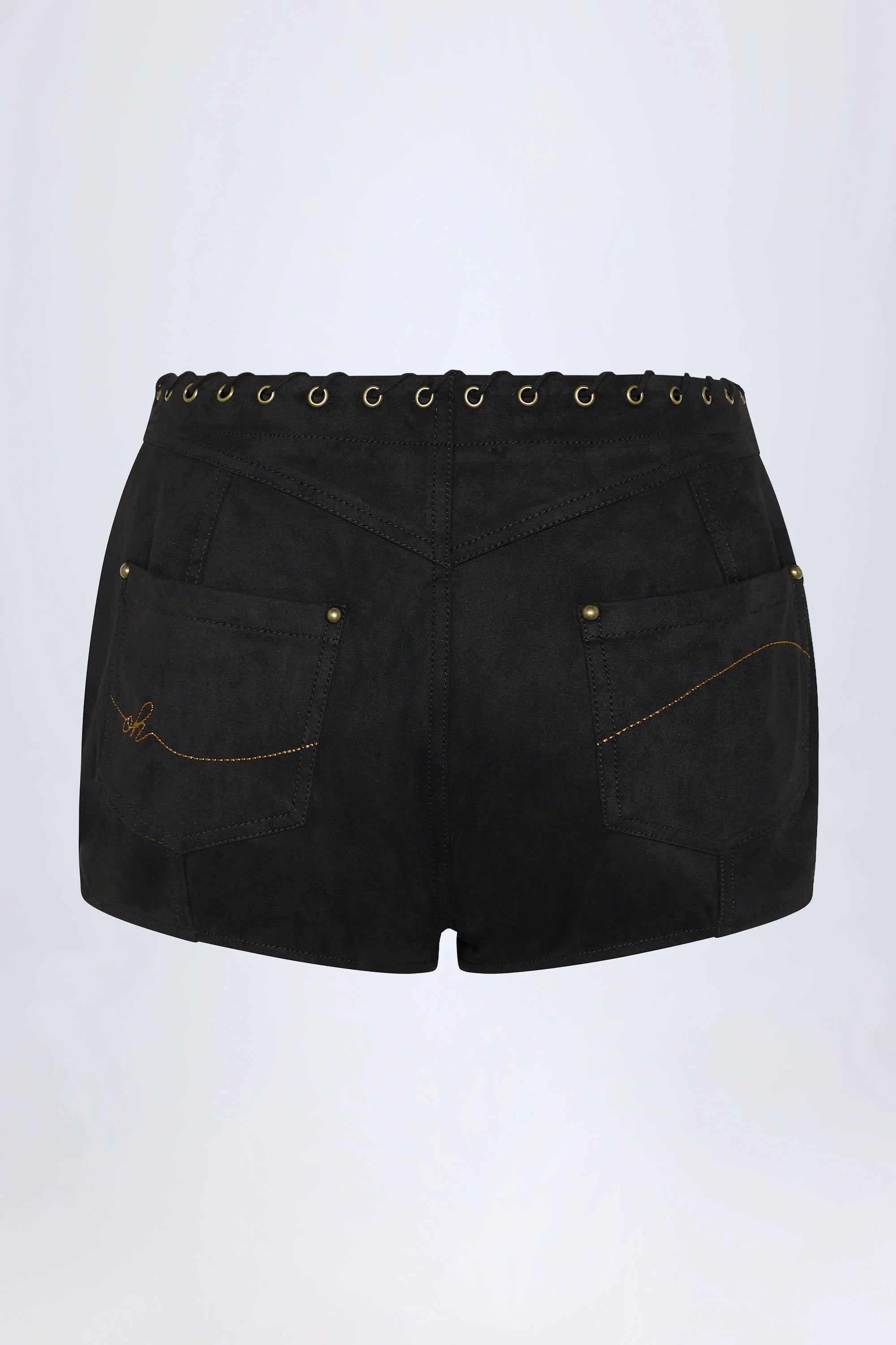 Lace Up Mid Rise Shorts in Black