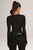 Modal Round Neck Long Sleeve Bodysuit in Black