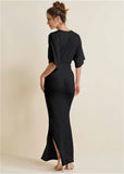 Drape Sleeve Maxi Dress Jet Black