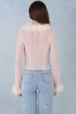 Feather Trim Sheer Top in Ivory