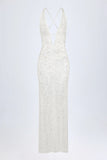 Embellished Backless Maxi Dress in White
