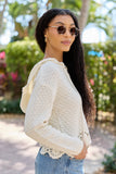 Harrisyn Ivory Cropped Crochet V Neck Hoodie