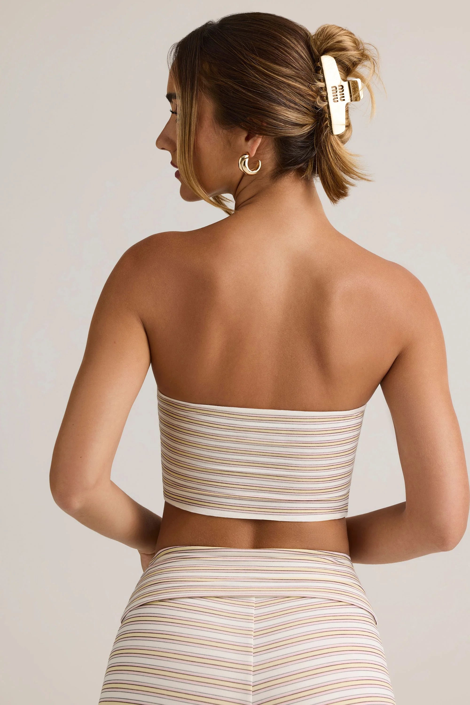 Modal Strapless Crop Top in Pink Yellow Stripe