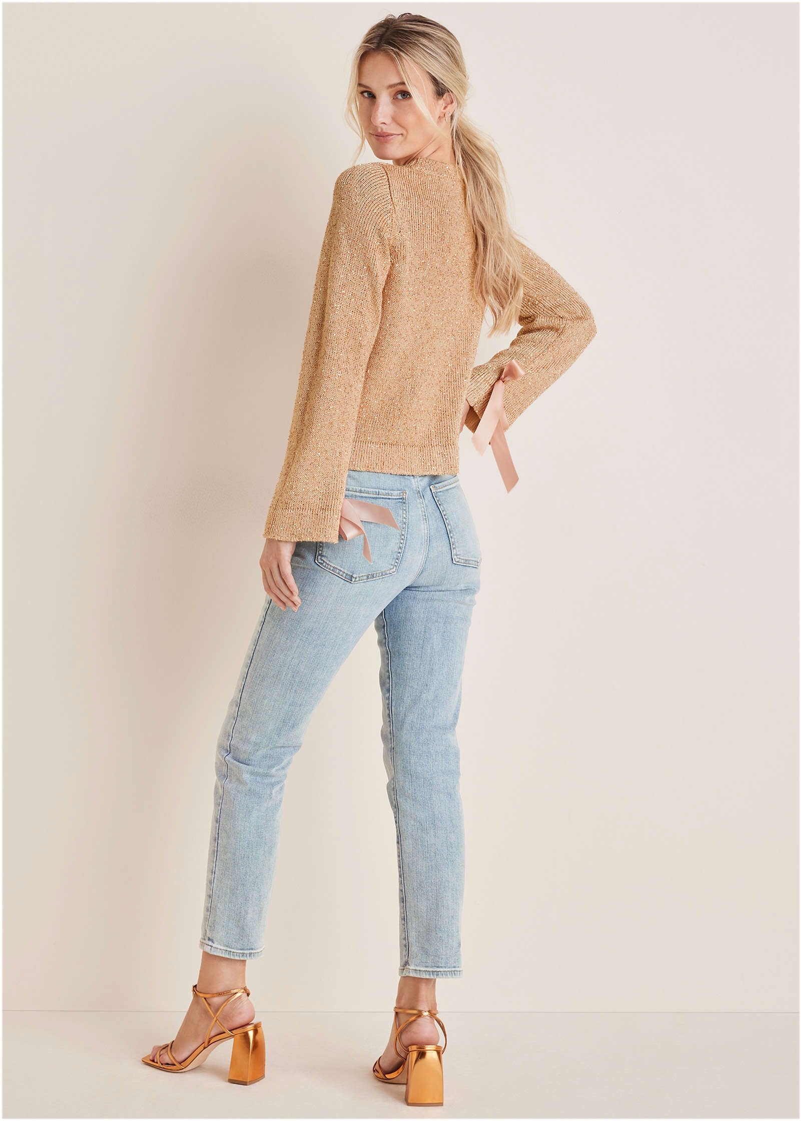 Glitter Knit Sweater Cream Tan