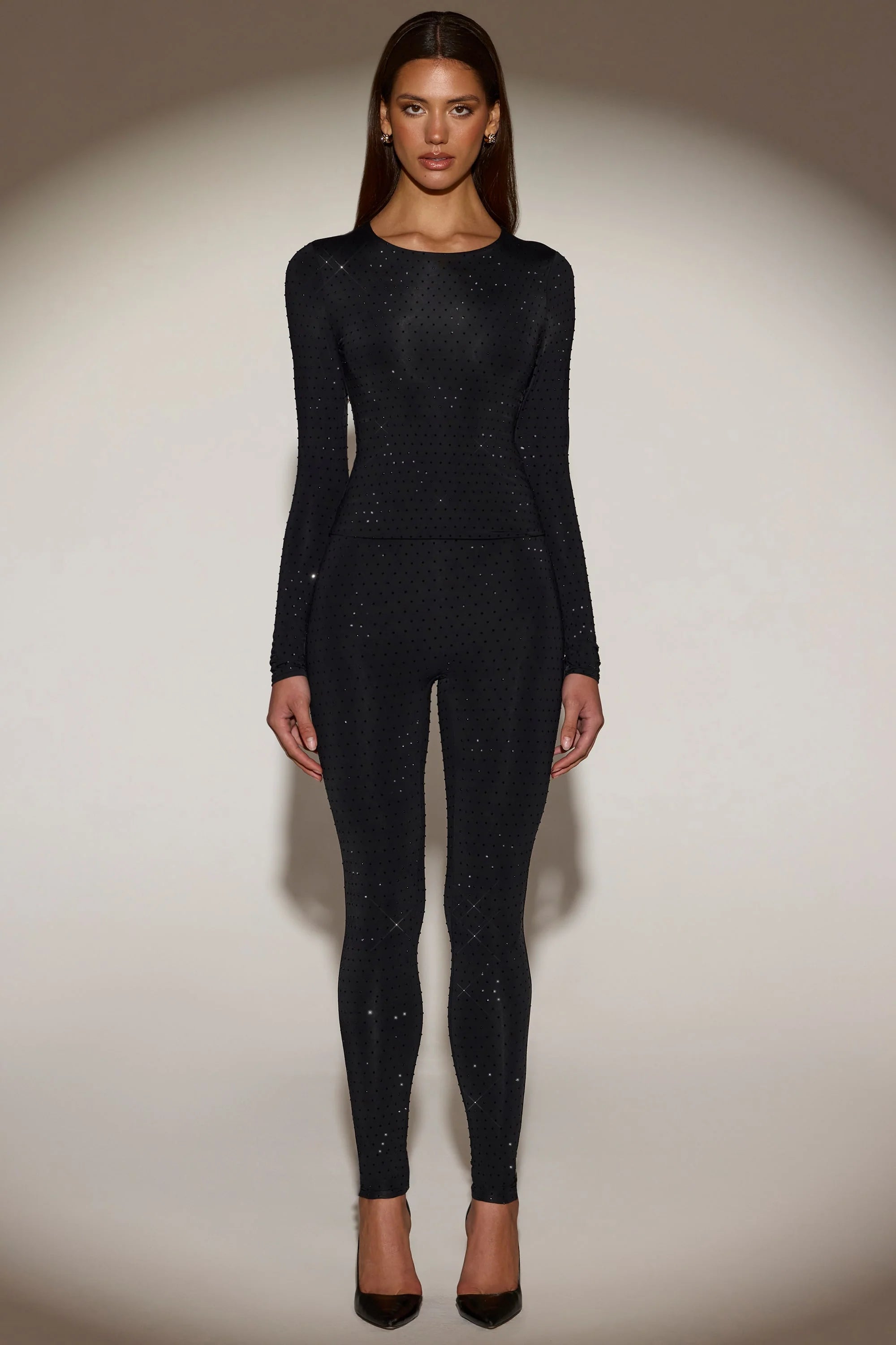 Embellished Jersey High Waisted Leggings in Black