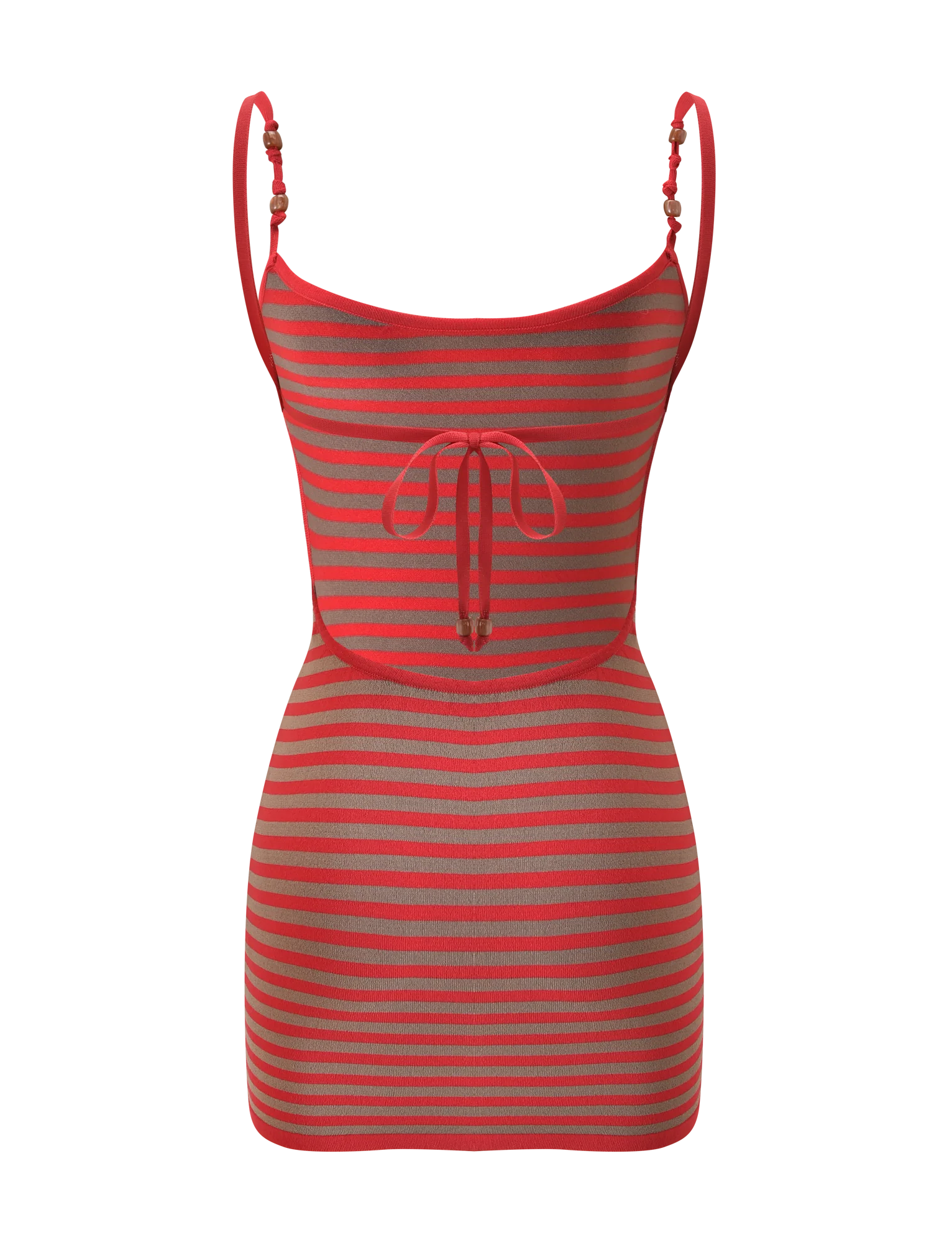 REVERIE KNIT BEADED MINI DRESS RED MUSHROOM STRIPE