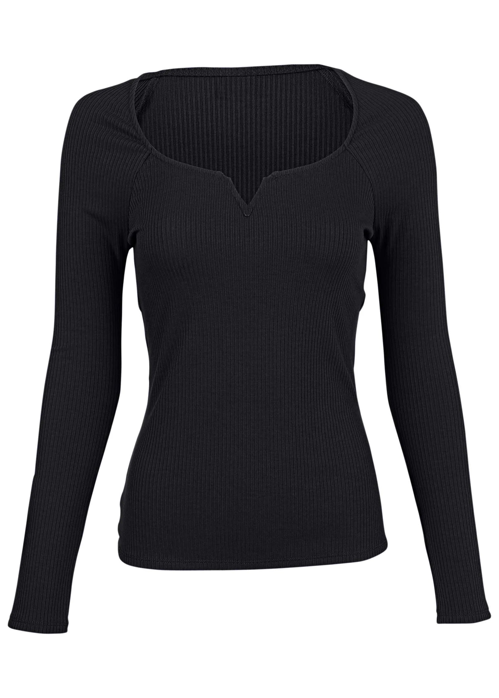 Deep Scoop Neck Ribbed Top Jet Black