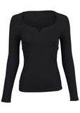 Deep Scoop Neck Ribbed Top Jet Black