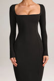 Modal Square Neck Bodycon Maxi Dress in Black