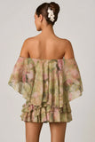 Off Shoulder Ruffled Mini Dress in Floral Multi Print