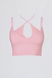 Seamless Soft Rib Crossover Sports Bra in Powder Pink