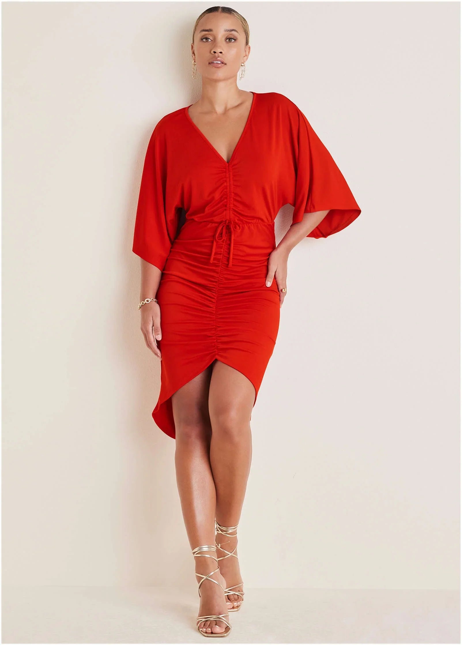 Ruched High Low Dress Goji Berry