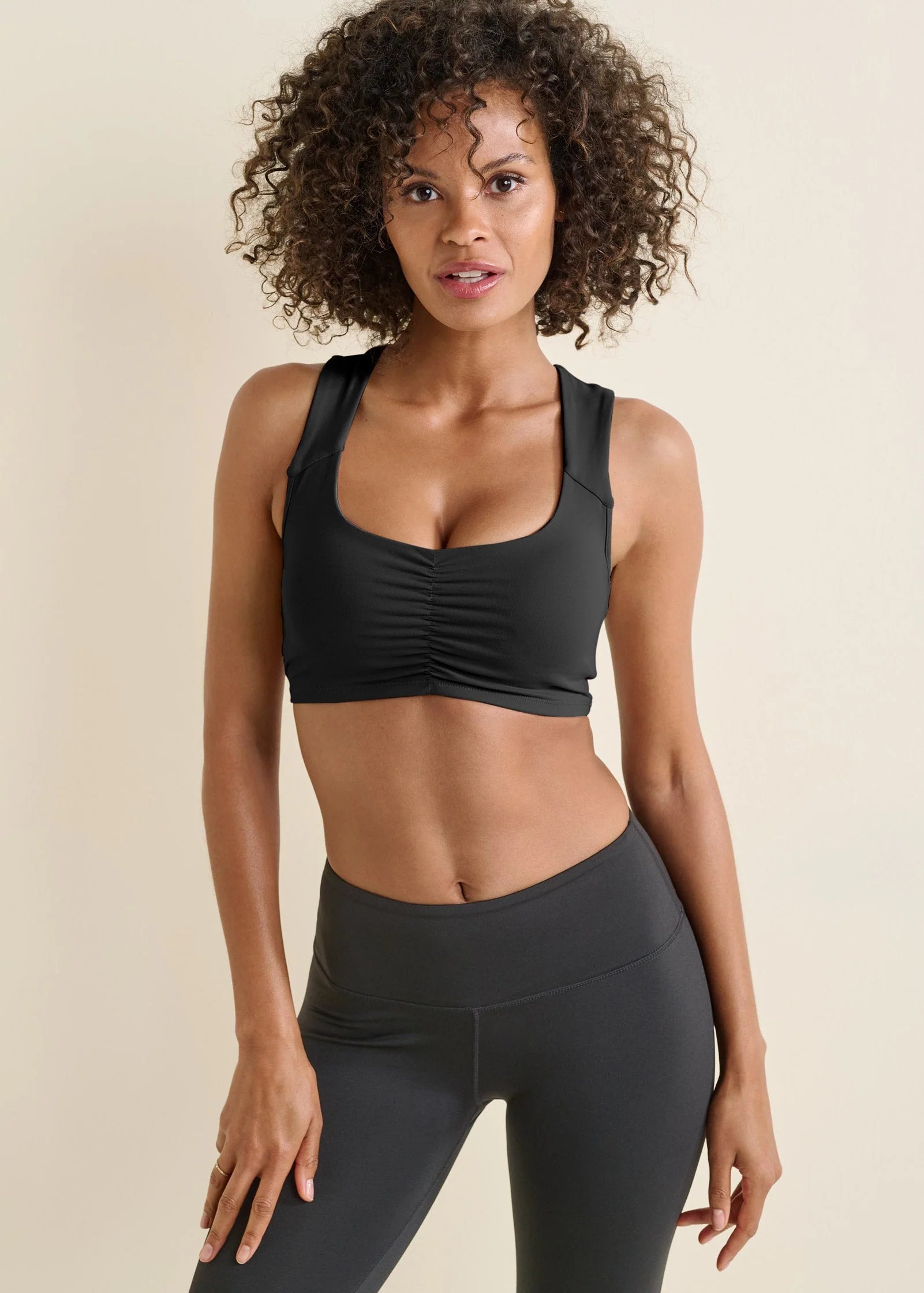 Ruched Cropped Sports Top Black