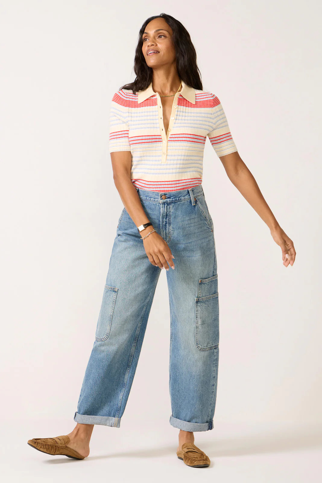 Giselle Textured Striped Polo