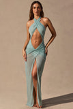 Cut Out Halterneck Maxi Dress in Seafoam Green