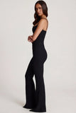 Scoop Neck Corset Flared Leg Jumpsuit in Black