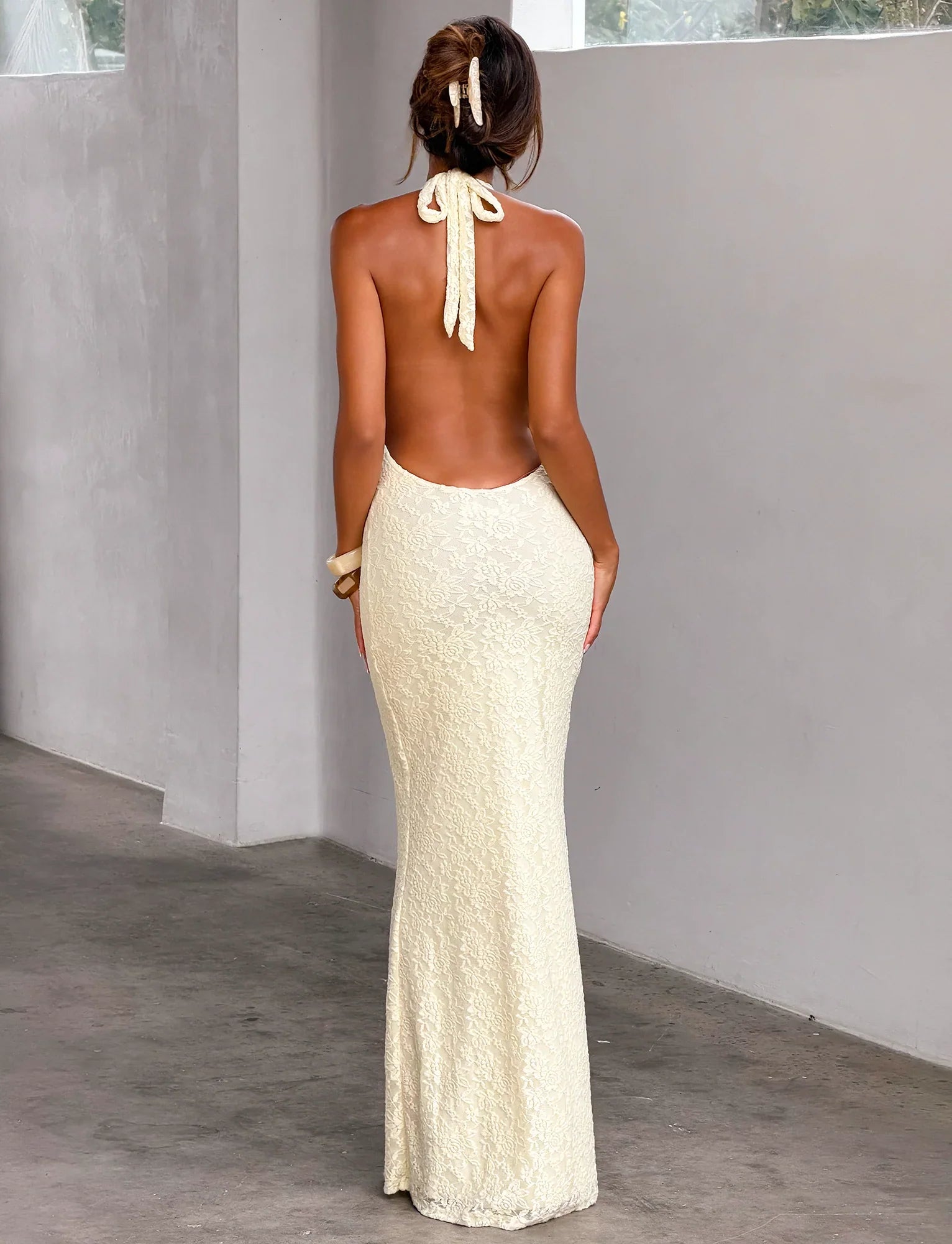 MAVEN LACE MAXI DRESS PASTEL YELLOW