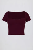 Soft Active Sweetheart Neck Crop Top in Burgundy