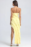 Bandeau Ruffle Trim Maxi Dress in Lemon Sherbet