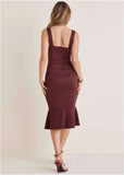 Ruffle Trim Midi Dress Wine