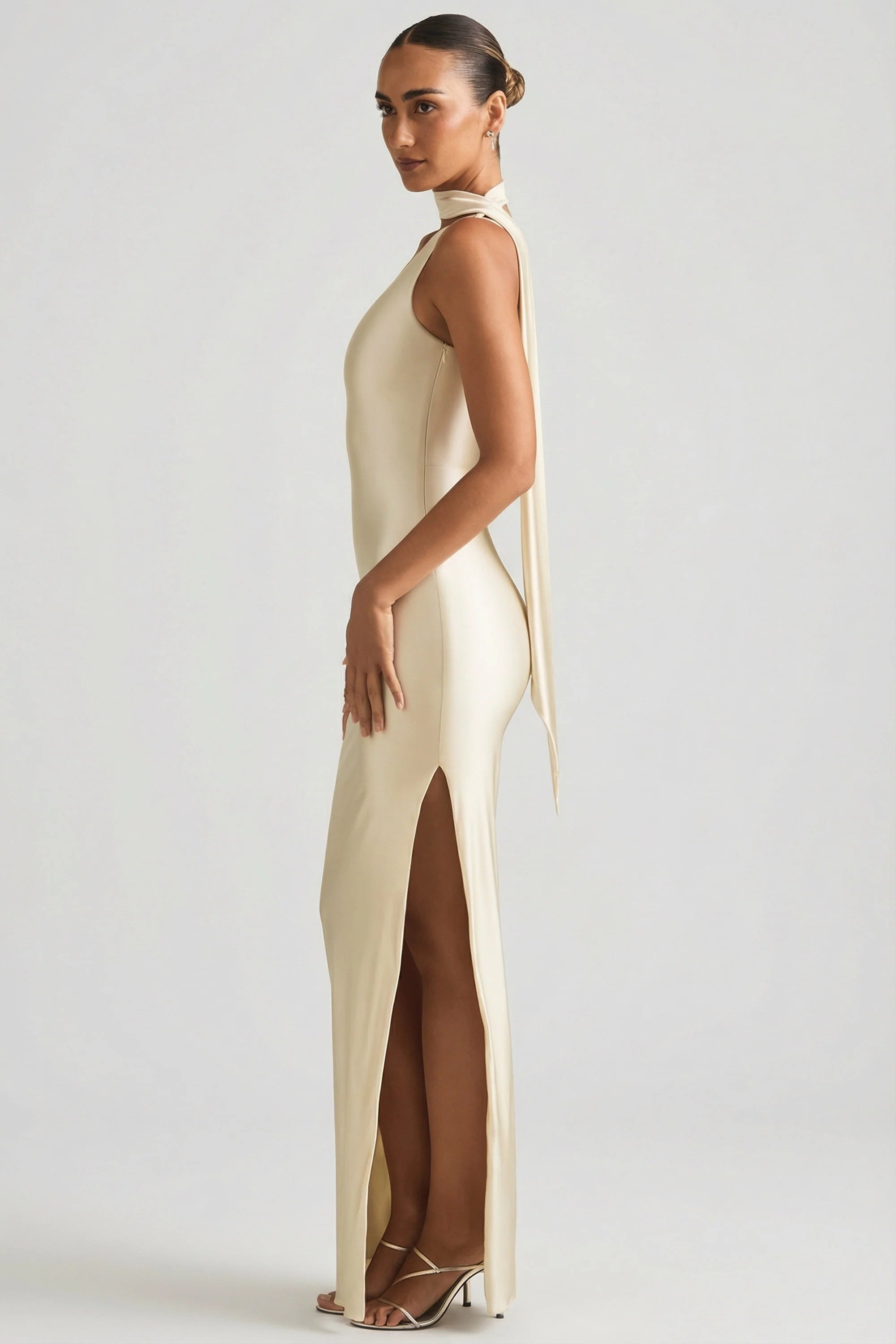 Asymmetric Scarf Detail Maxi Dress in Ivory