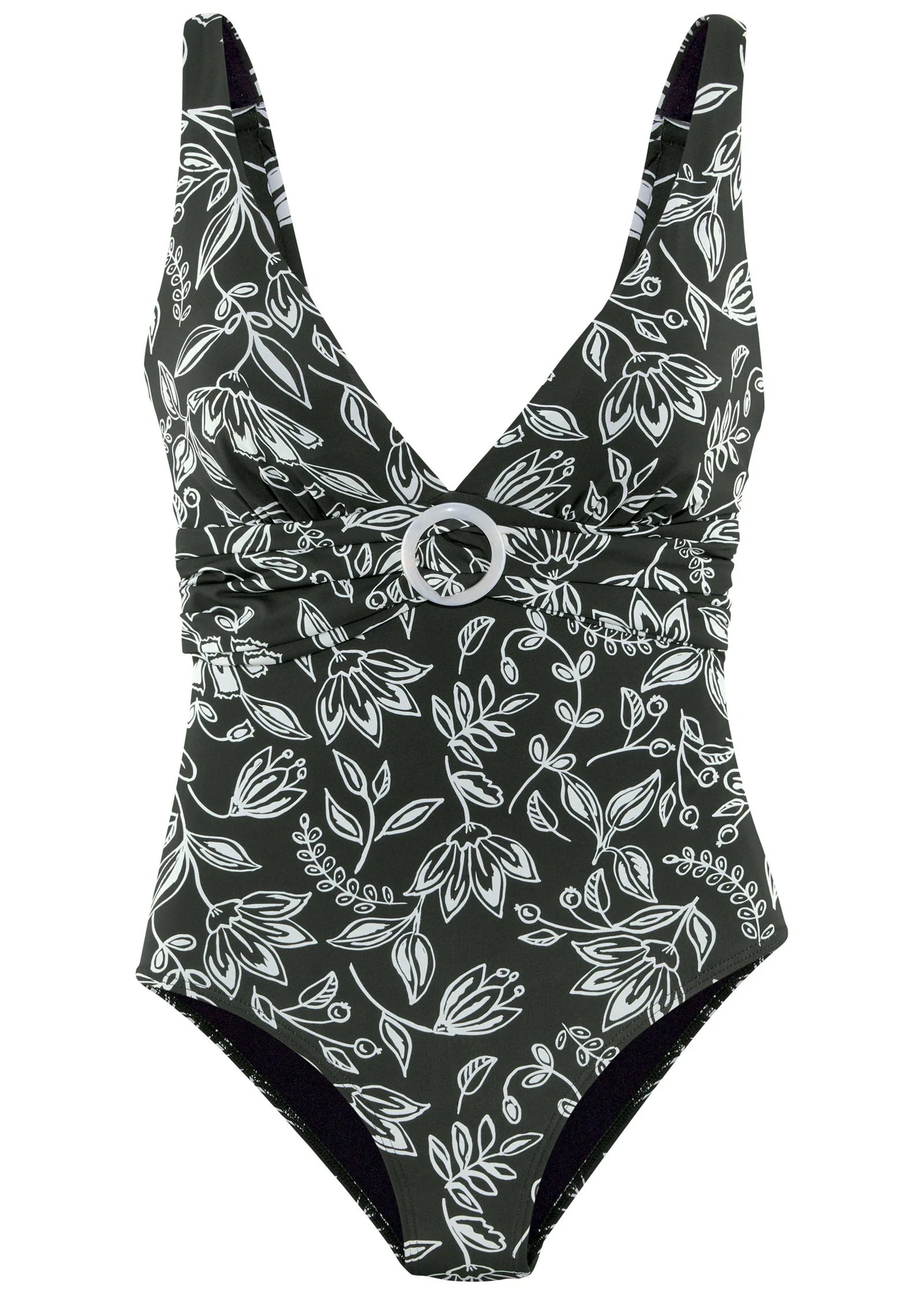 Ring One Piece Black White Floral