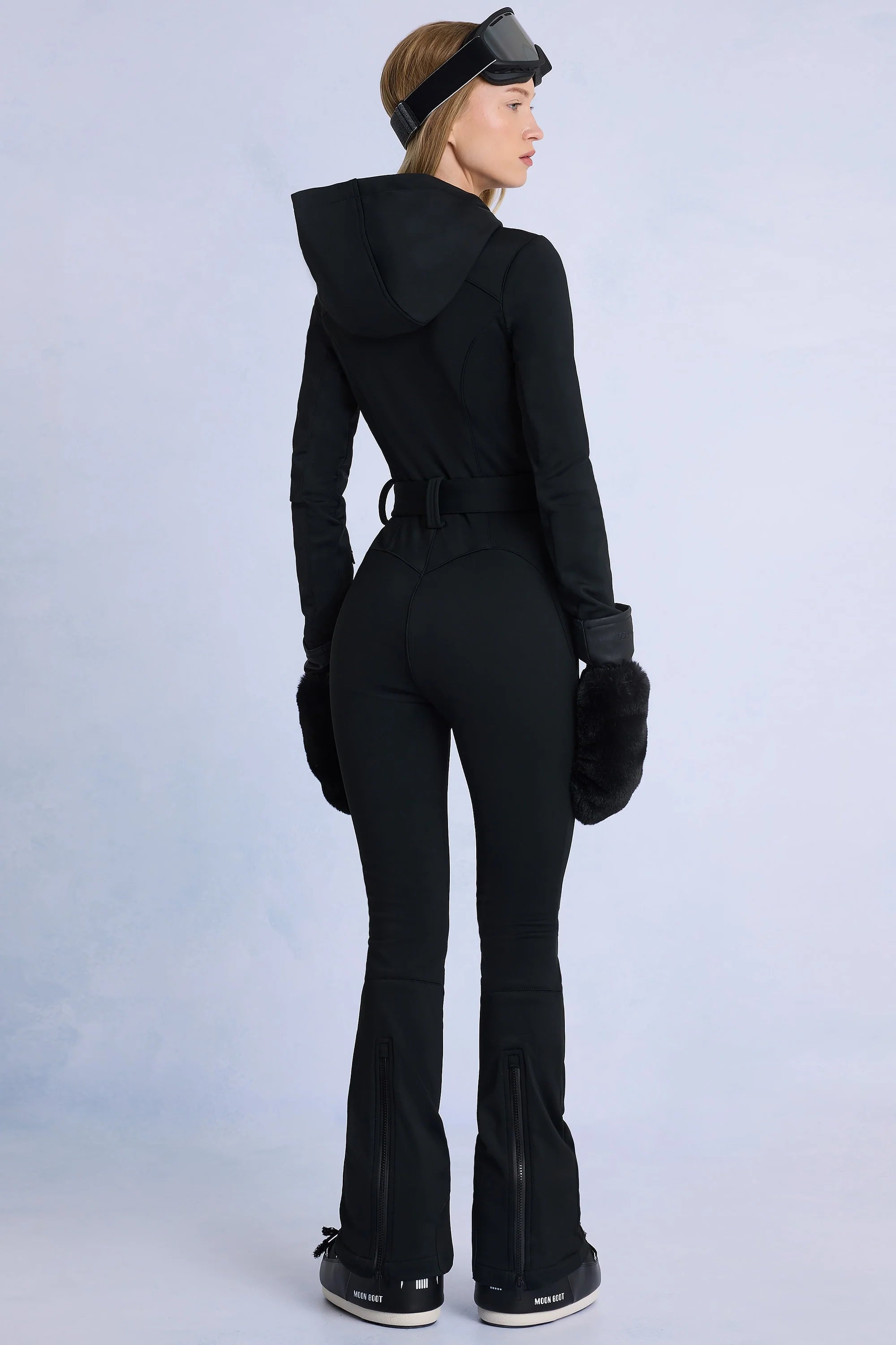 Waterproof Hooded Fitted Ski Suit in Black