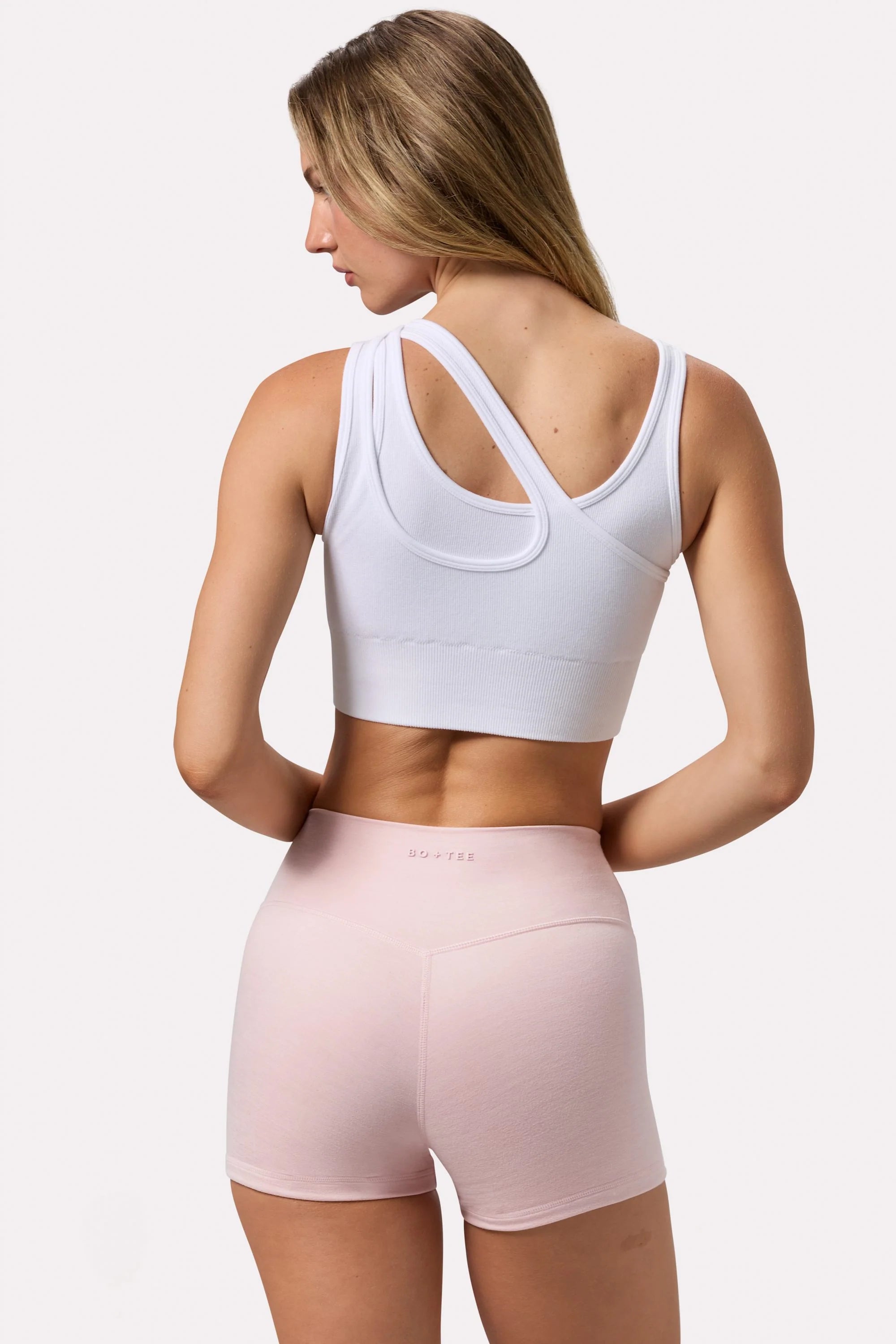 Seamless Soft Rib Asymmetric Sports Bra in White