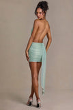 Embellished Open Back Mini Dress in Sage Green