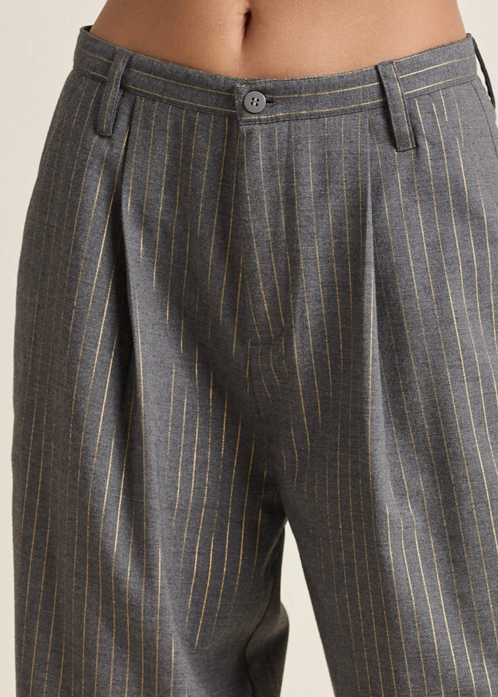 Stripe Wide Leg Trousers Grey Gold