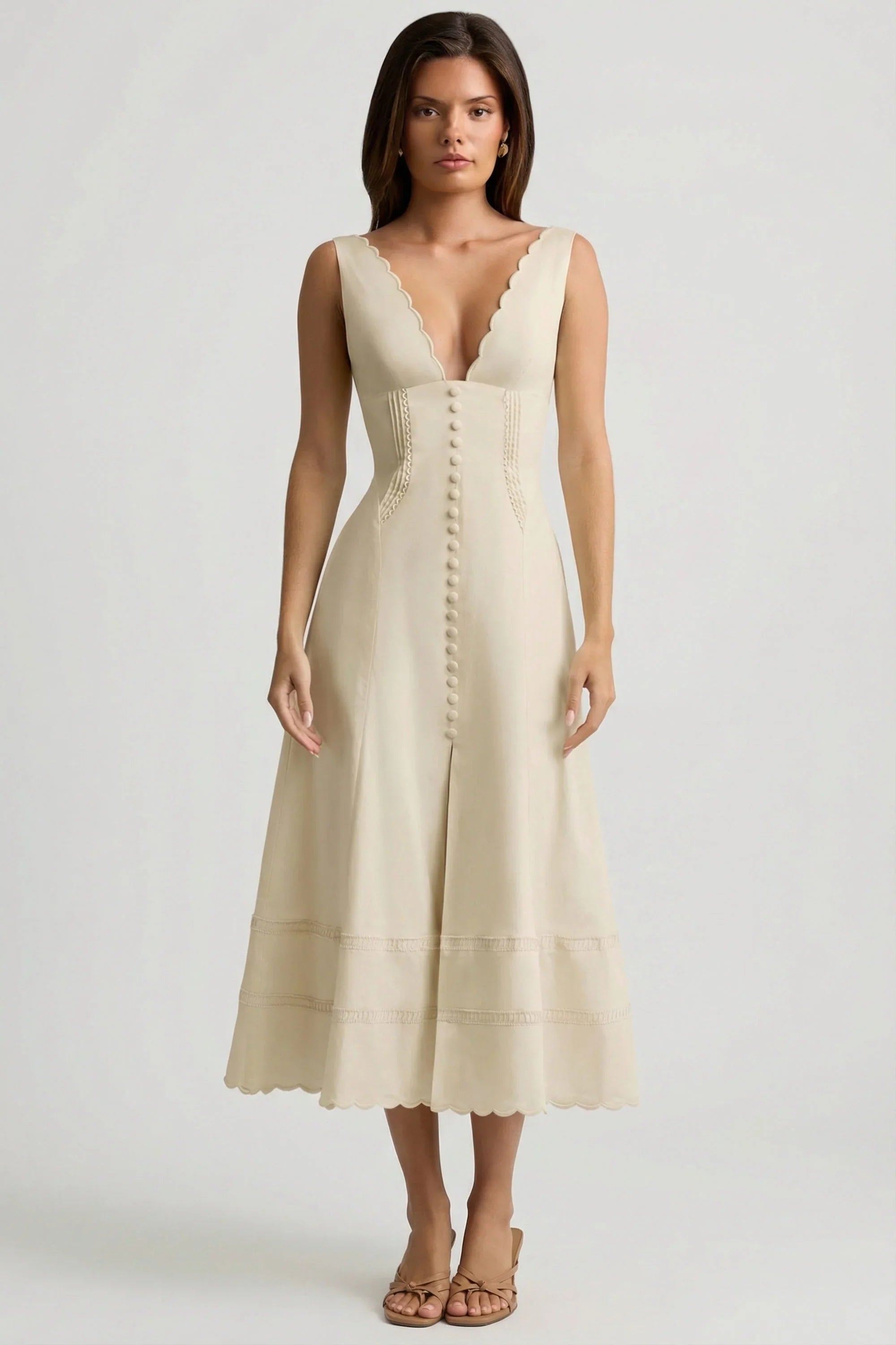 Cotton Poplin A Line Midaxi Dress in Ivory