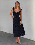 LOTTIE RUFFLE MIDI DRESS BLACK POLKA