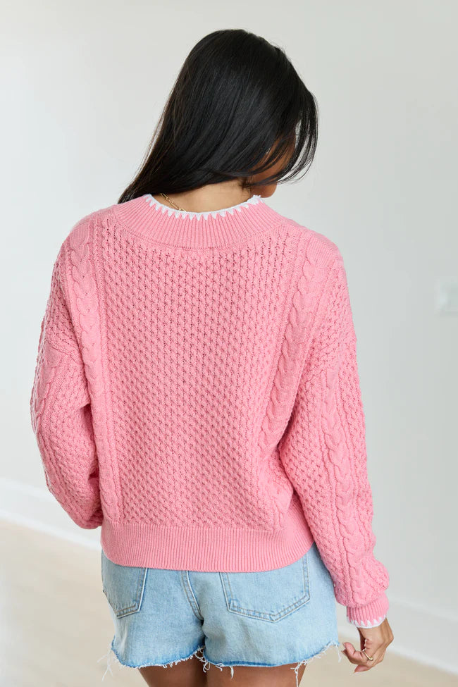 Justice Stitch Trim V Neck Sweater