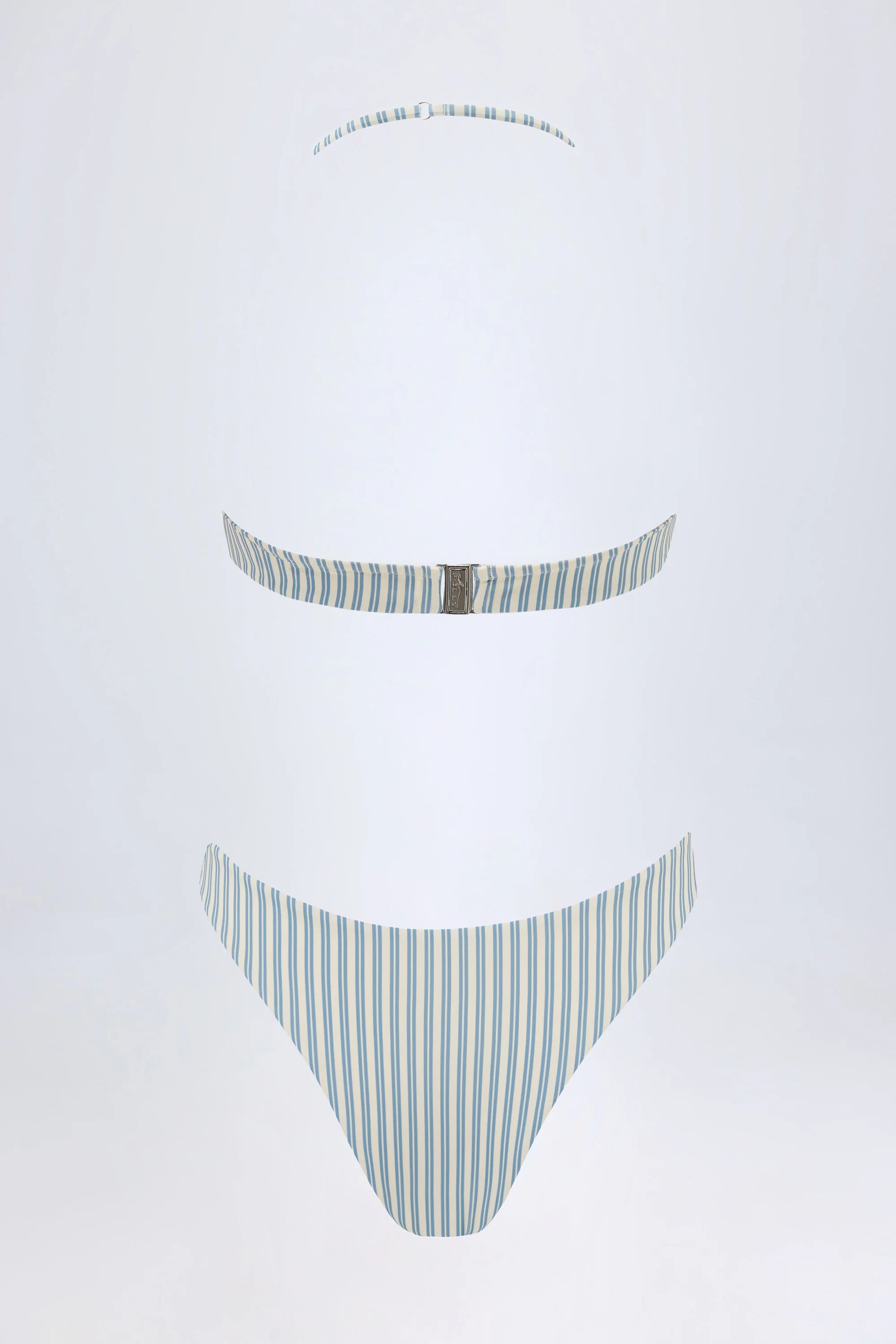 Cut Out Halterneck Swimsuit in Teal Double Stripe