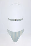 Cut Out Halterneck Swimsuit in Teal Double Stripe