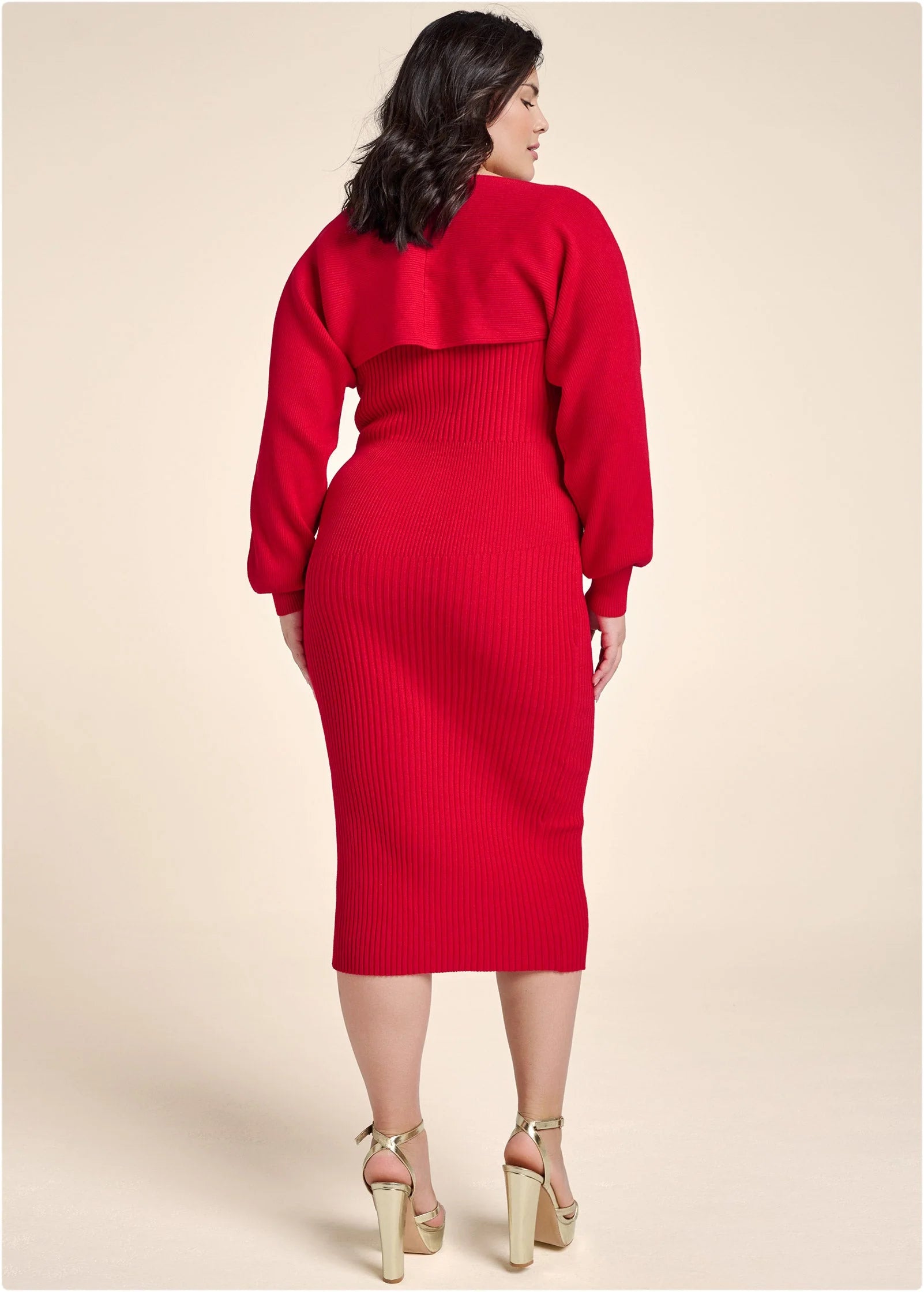 Sweater Dress With Shrug Red
