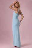 Mesh Draped Corset Gown in Light Blue
