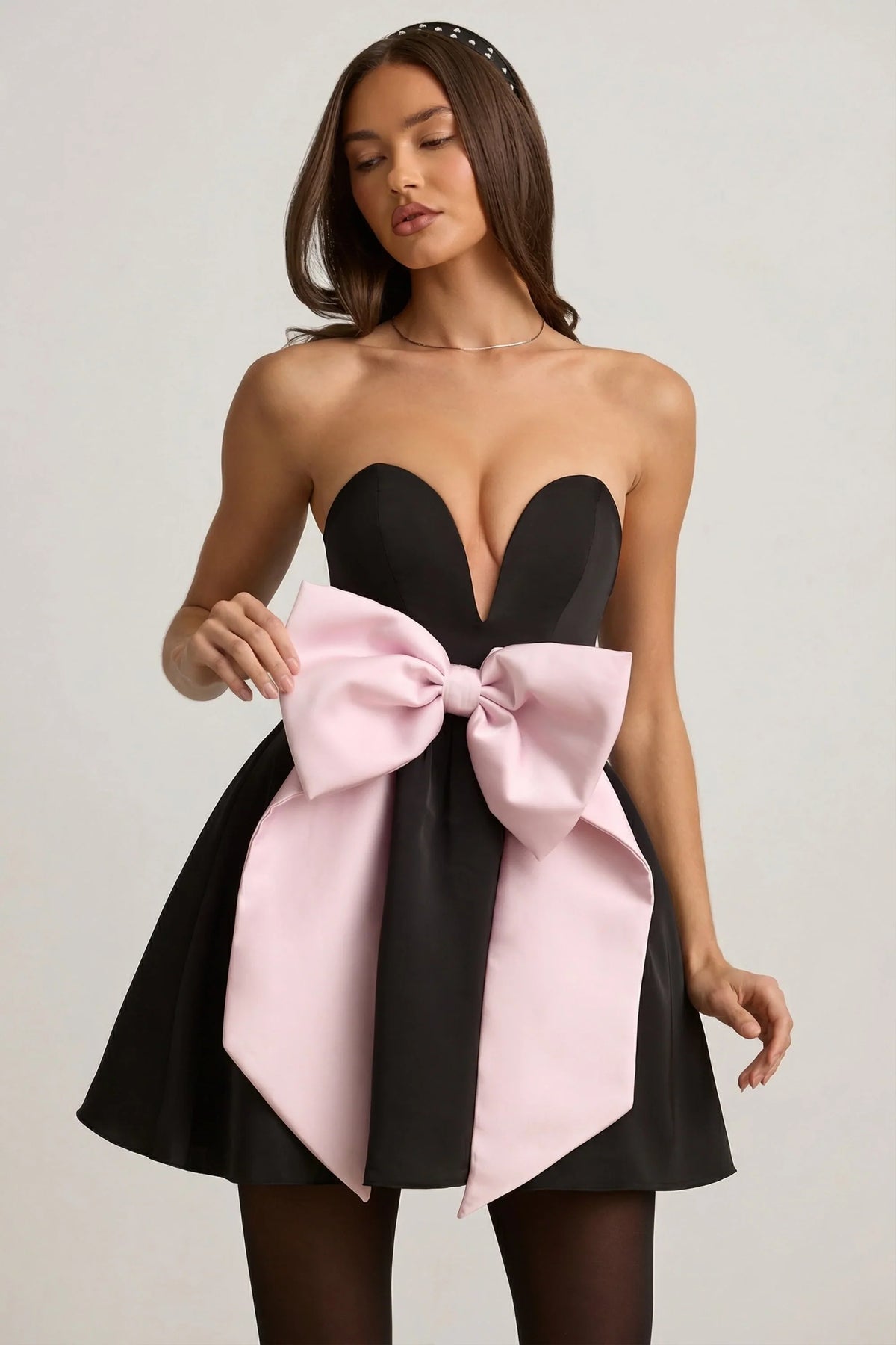 Bow Detail Corset Mini Dress in Black