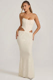 Embellished Cut Out Draped Corset Gown in White