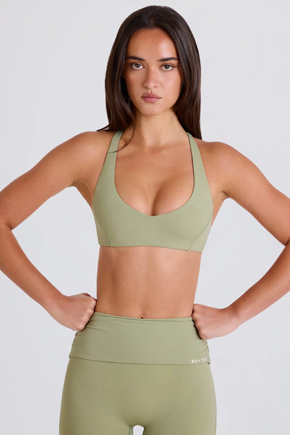 Crossback V Neck Sports Bra in Matcha