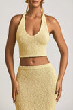 Bouclé Halterneck Crop Top in Yellow