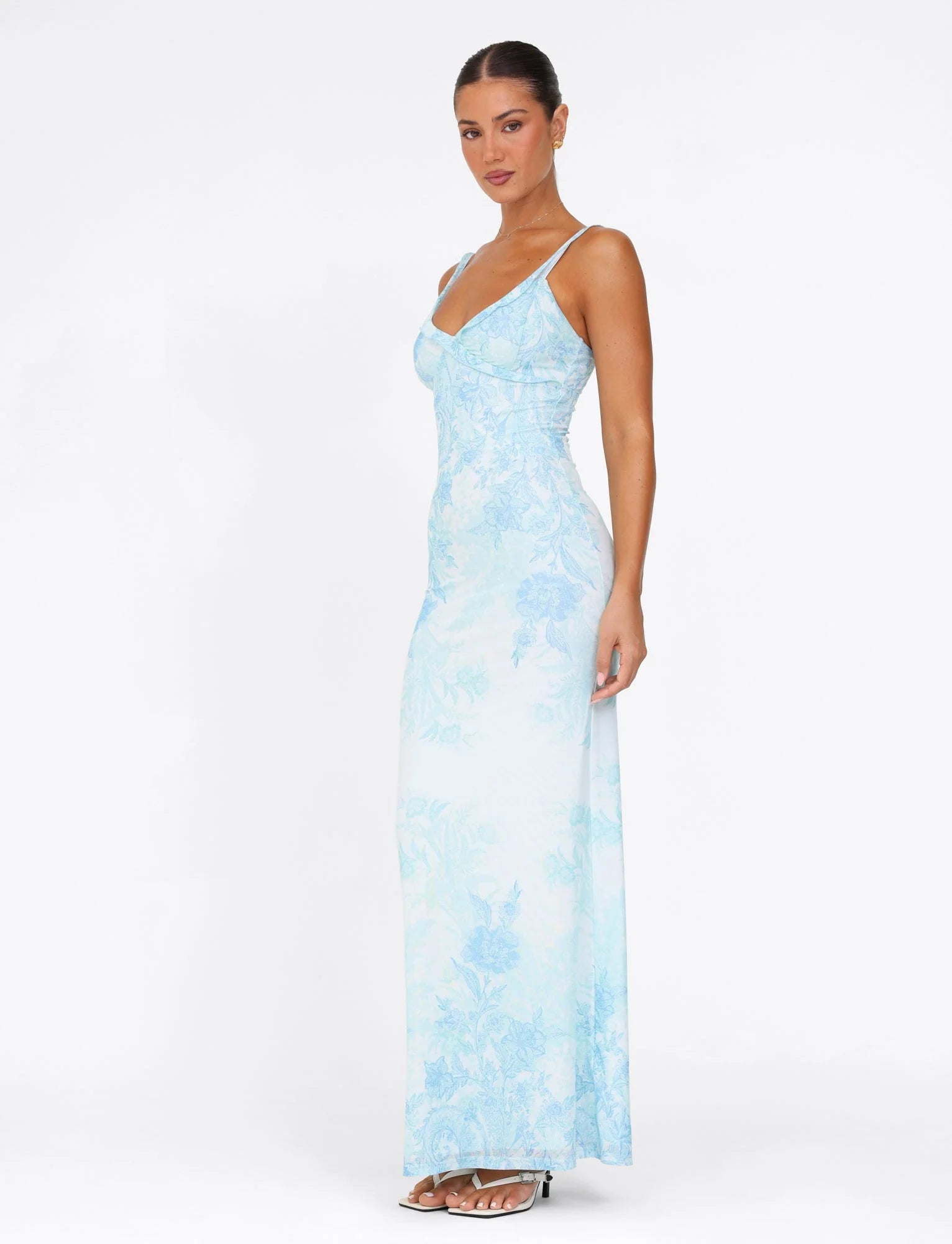 GUILIANNA FRILL MAXI DRESS BLUE FLORAL TAPESTRY