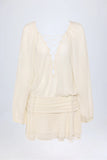 Lace Up Balloon Sleeve Mini Dress in Ivory